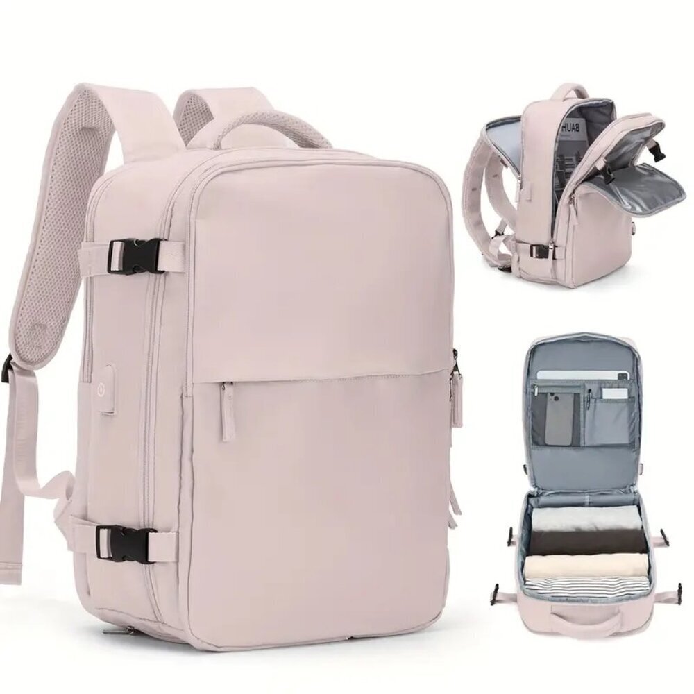 Pink PurpleWaterproof Travel Backpack 15” Laptop Carry-On USB College Flight Bag